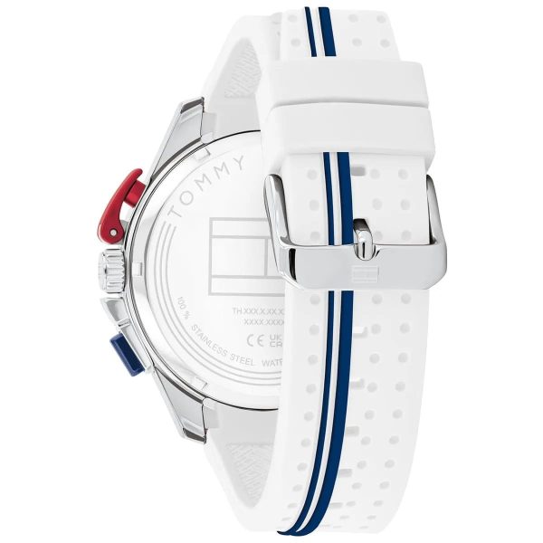 Montre homme Tommy Hilfiger Bank 46 mm réf. 1792167, cadran blanc, mouvement quartz chronographe – autre angle