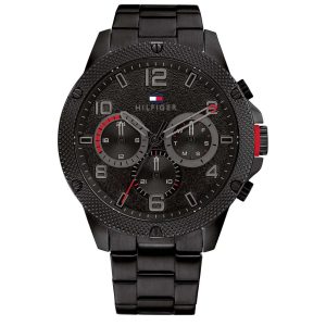 Montre homme Tommy Hilfiger Blaze 46 mm réf. 1792030, cadran noir, mouvement quartz – vue de face | Horlova Maroc