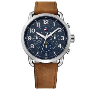 Montre homme Tommy Hilfiger Briggs réf. 1791424, cadran bleu, bracelet cuir, mouvement quartz – vue de face | Horlova Maroc
