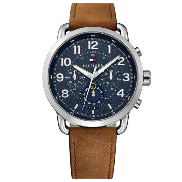 Montre homme Tommy Hilfiger Briggs réf. 1791424, cadran bleu, bracelet cuir, mouvement quartz – vue de face | Horlova Maroc