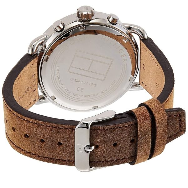 Montre homme Tommy Hilfiger Briggs réf. 1791424, cadran bleu, bracelet cuir, mouvement quartz – autre angle