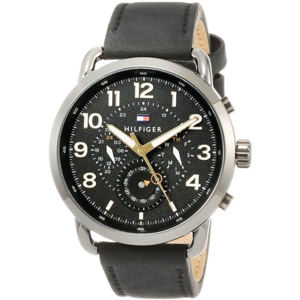 Montre homme Tommy Hilfiger Briggs 46 mm réf. 1791426, cadran noir, bracelet cuir – autre angle