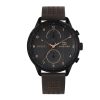 Montre homme Tommy Hilfiger Chase 44 mm réf. 1791577, cadran noir, bracelet cuir, mouvement quartz – vue de face | Horlova Maroc