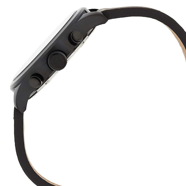 Montre homme Tommy Hilfiger Chase 44 mm réf. 1791577, cadran noir, bracelet cuir – autre angle