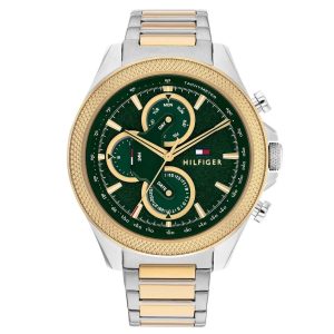 Montre homme Tommy Hilfiger Clark 46 mm réf. 1792079, cadran vert, mouvement quartz – vue de face | Horlova Maroc
