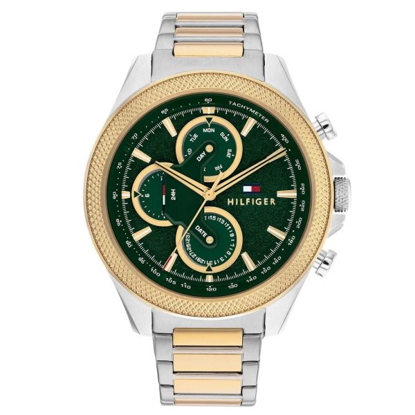 Montre homme Tommy Hilfiger Clark 46 mm réf. 1792079, cadran vert, mouvement quartz – vue de face | Horlova Maroc