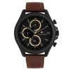 Montre homme Tommy Hilfiger Clark 46 mm réf. 1792164, cadran noir, mouvement quartz – vue de face | Horlova Maroc