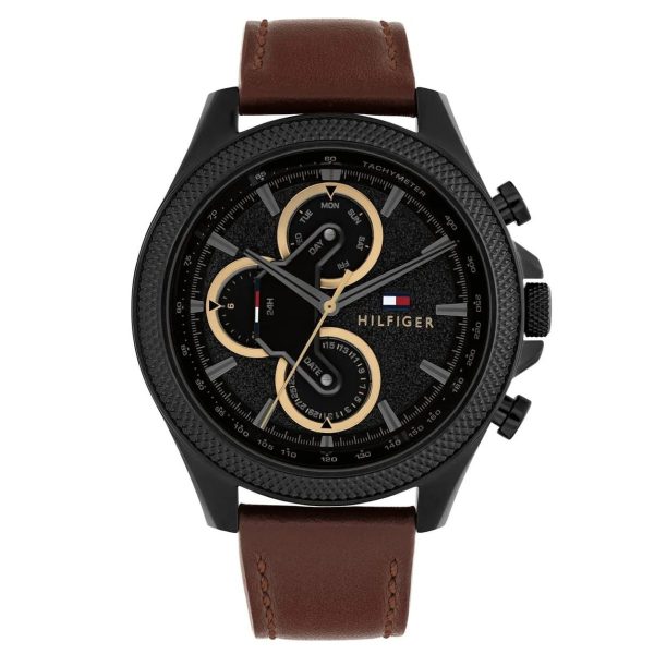 Montre homme Tommy Hilfiger Clark 46 mm réf. 1792164, cadran noir, mouvement quartz – vue de face | Horlova Maroc