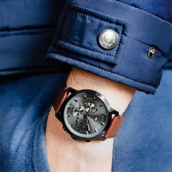 Montre homme Tommy Hilfiger Contemporain réf. 1791799, mouvement quartz, boîtier 46 mm, cuir – vue principale, Horlova Maroc