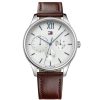 Montre homme Tommy Hilfiger Damon 44 mm réf. 1791418, cadran blanc, mouvement quartz – vue de face | Horlova Maroc