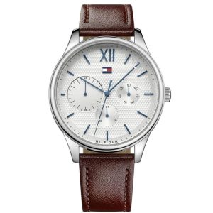 Montre homme Tommy Hilfiger Damon 44 mm réf. 1791418, cadran blanc, mouvement quartz – vue de face | Horlova Maroc