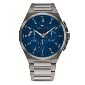 Montre homme Tommy Hilfiger Dexter 46 mm réf. 1792089, cadran bleu, mouvement quartz – vue de face | Horlova Maroc