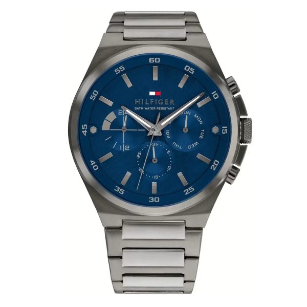 Montre homme Tommy Hilfiger Dexter 46 mm réf. 1792089, cadran bleu, mouvement quartz – vue de face | Horlova Maroc