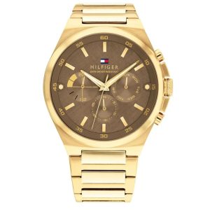Montre homme Tommy Hilfiger Dexter 46 mm réf. 1792090, cadran marron, mouvement quartz – vue de face | Horlova Maroc