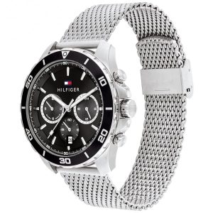 Montre homme Tommy Hilfiger Dual Time 43 mm réf. 1792092, cadran noir – vue de trois-quarts