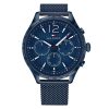Montre homme Tommy Hilfiger Gavin 44 mm réf. 1791471, cadran bleu, bracelet acier, mouvement quartz – vue de face | Horlova Maroc