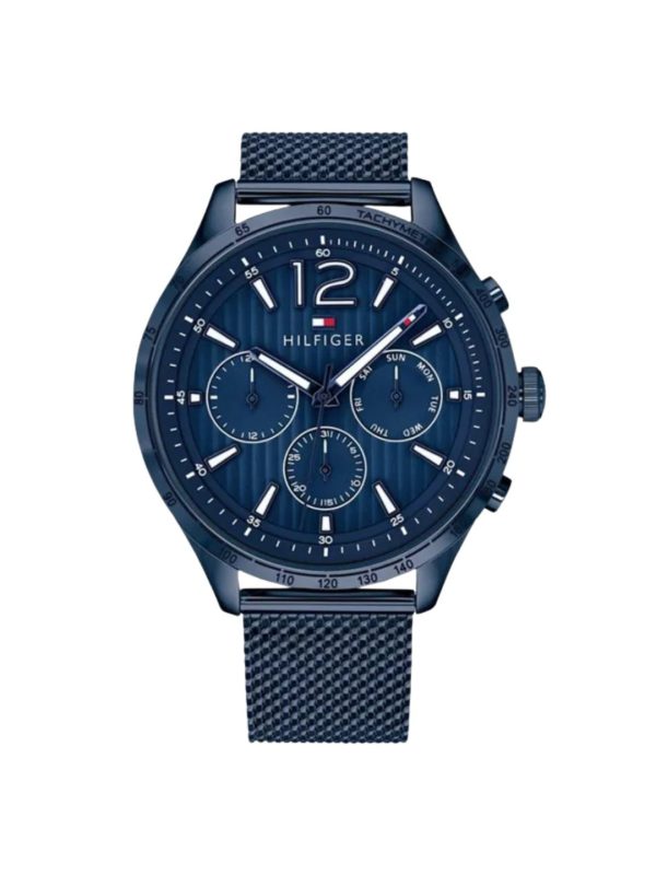 Montre homme Tommy Hilfiger Gavin 44 mm réf. 1791471, cadran bleu, bracelet acier, mouvement quartz – vue de face | Horlova Maroc