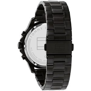 Montre homme Tommy Hilfiger Henry 44 mm réf. 1710478, cadran noir, bracelet acier – vue de trois-quarts