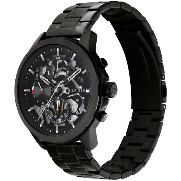 Montre homme Tommy Hilfiger Henry 44 mm réf. 1710478, cadran noir, bracelet acier – autre angle