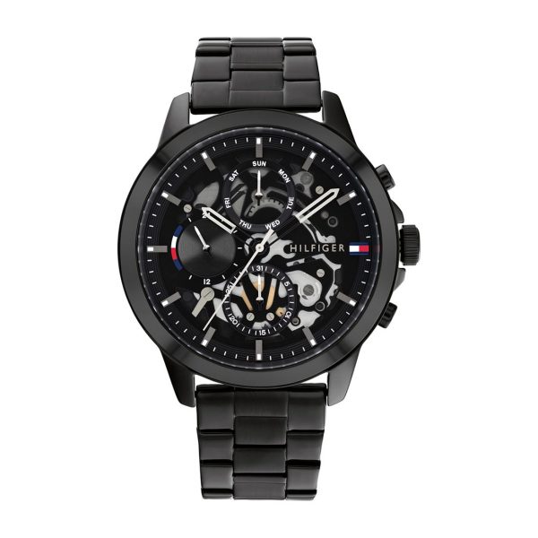 Montre homme Tommy Hilfiger Henry 44 mm réf. 1710478, cadran noir, bracelet acier – vue rapprochée
