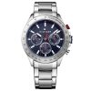 Montre homme Tommy Hilfiger Hudson 44 mm réf. 1791228, cadran bleu, bracelet acier – vue de face | Horlova Maroc