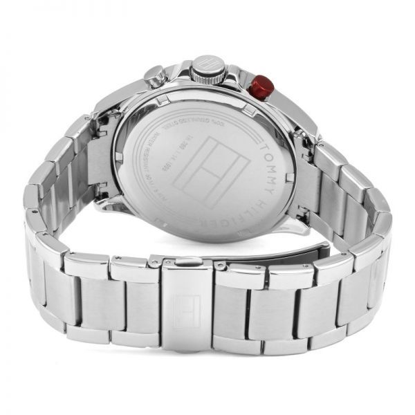 Montre homme Tommy Hilfiger Hudson 44 mm réf. 1791228, cadran bleu, bracelet acier – vue de trois-quarts
