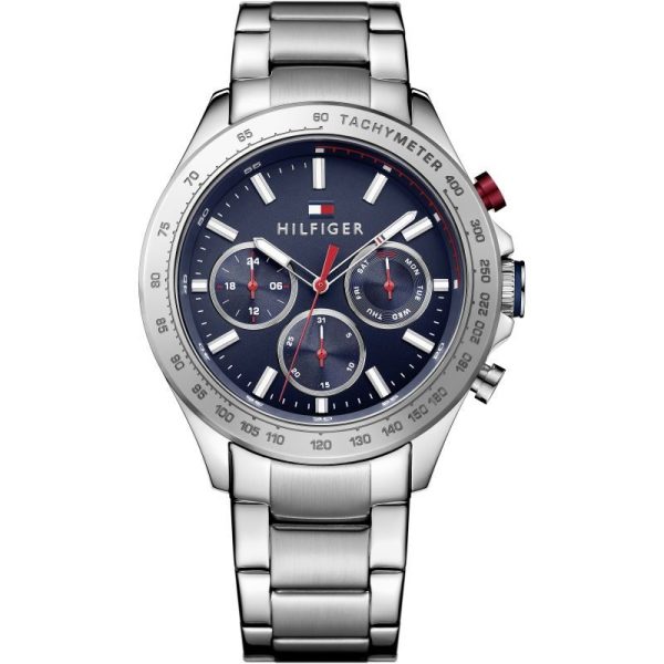 Montre homme Tommy Hilfiger Hudson 44 mm réf. 1791228, cadran bleu, bracelet acier – autre angle