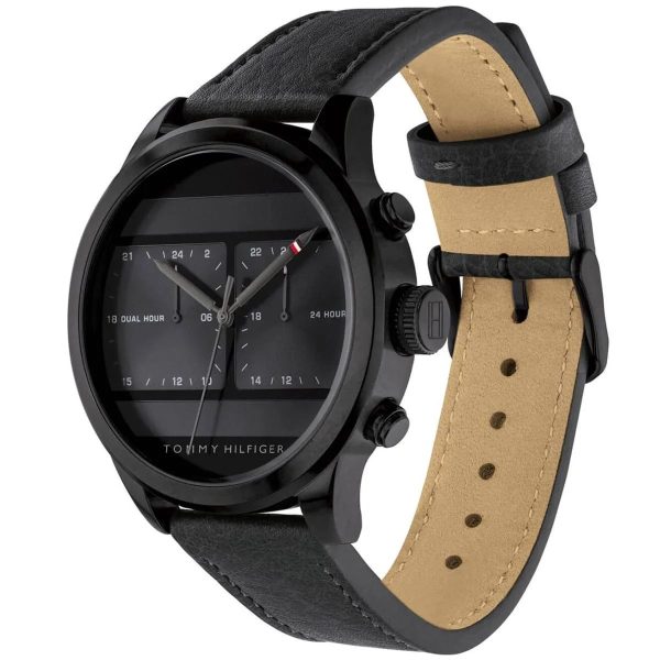 Montre homme Tommy Hilfiger Icon 40 mm réf. 1791595, cadran noir, mouvement quartz – vue rapprochée