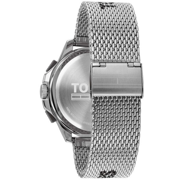 Montre homme Tommy Hilfiger Jeans 46 mm réf. 1791765, cadran noir, bracelet acier – autre angle