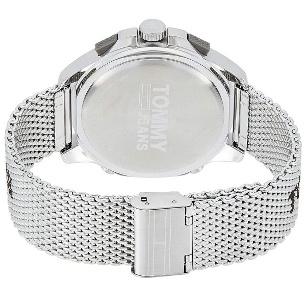 Montre homme Tommy Hilfiger Jeans 46 mm réf. 1791765, cadran noir, bracelet acier – vue rapprochée