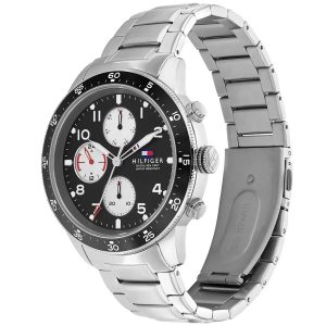 Montre homme Tommy Hilfiger Jimmy 44 mm réf. 1791950, cadran noir, mouvement quartz – vue de trois-quarts