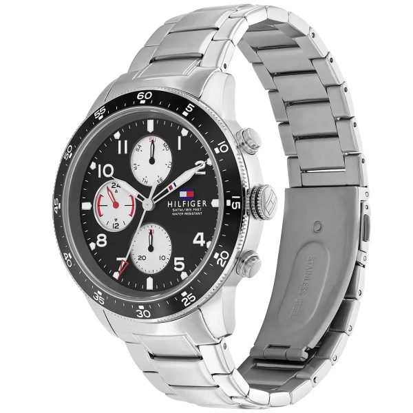 Montre homme Tommy Hilfiger Jimmy 44 mm réf. 1791950, cadran noir, mouvement quartz – vue de trois-quarts
