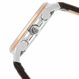 Montre homme Tommy Hilfiger Keagan 44 mm réf. 1791290, cadran bleu, bracelet cuir – vue de trois-quarts