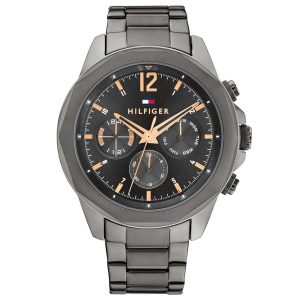 Montre homme Tommy Hilfiger Lars 46 mm réf. 1792061, cadran noir, bracelet acier, mouvement quartz – vue de face | Horlova Maroc
