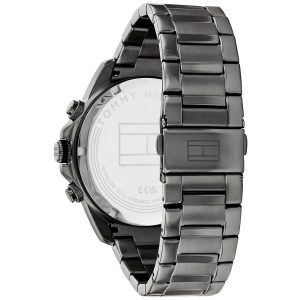Montre homme Tommy Hilfiger Lars 46 mm réf. 1792061, cadran noir, bracelet acier – vue de trois-quarts