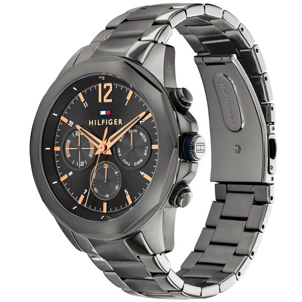 Montre homme Tommy Hilfiger Lars 46 mm réf. 1792061, cadran noir, bracelet acier – autre angle
