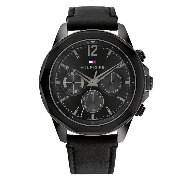 Montre homme Tommy Hilfiger Lars 46 mm réf. 1792062, cadran noir, mouvement quartz – vue de face | Horlova Maroc