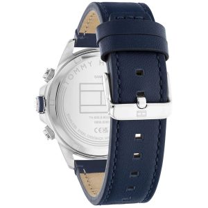 Montre homme Tommy Hilfiger Lars 46 mm réf. 1792063, cadran bleu, bracelet cuir – vue de trois-quarts
