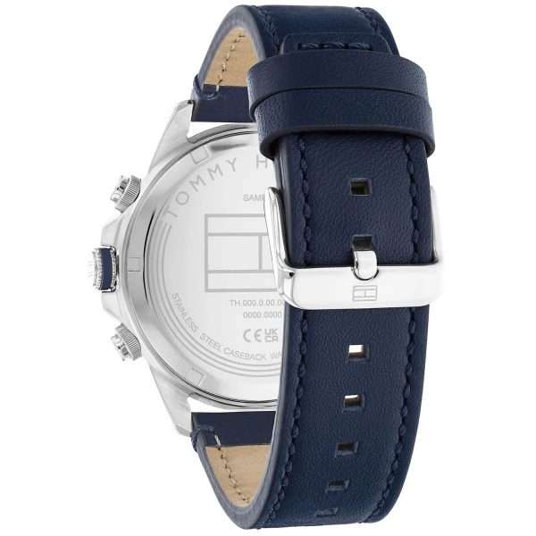 Montre homme Tommy Hilfiger Lars 46 mm réf. 1792063, cadran bleu, bracelet cuir – vue de trois-quarts