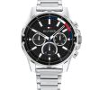 Montre homme Tommy Hilfiger Mason 44 mm réf. 1791936, cadran noir, bracelet acier, mouvement quartz – vue de face | Horlova Maroc