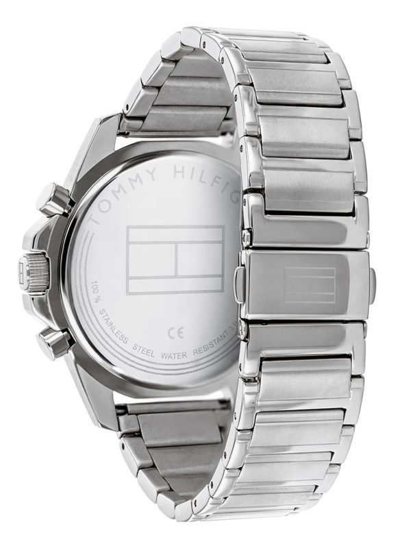 Montre homme Tommy Hilfiger Mason 45 mm réf. 1791788, cadran bleu, bracelet cuir – vue de trois-quarts
