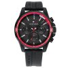 Montre homme Tommy Hilfiger Mason 45 mm réf. 1791793, cadran noir, bracelet silicone, mouvement quartz – vue de face | Horlova Maroc