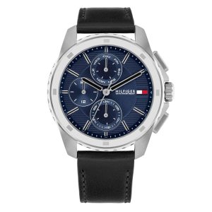 Montre homme Tommy Hilfiger Navy 44 mm réf. 1710619, cadran bleu marine, mouvement quartz – vue de face | Horlova Maroc