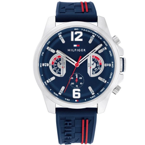 Montre homme Tommy Hilfiger Navy 46 mm réf. 1710635, cadran bleu marine, mouvement quartz – vue de face | Horlova Maroc
