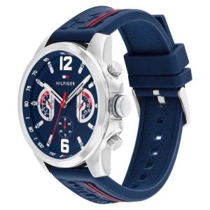 Montre homme Tommy Hilfiger Navy 46 mm réf. 1710635, cadran bleu marine – vue de trois-quarts