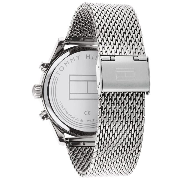 Montre homme Tommy Hilfiger Sawyer 44 mm réf. 1710420, cadran bleu, bracelet maille milanaise – autre angle