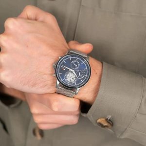 Montre homme Tommy Hilfiger Stewart réf. 1710609, mouvement quartz, boîtier 44 mm, acier inoxydable – vue principale, Horlova Maroc
