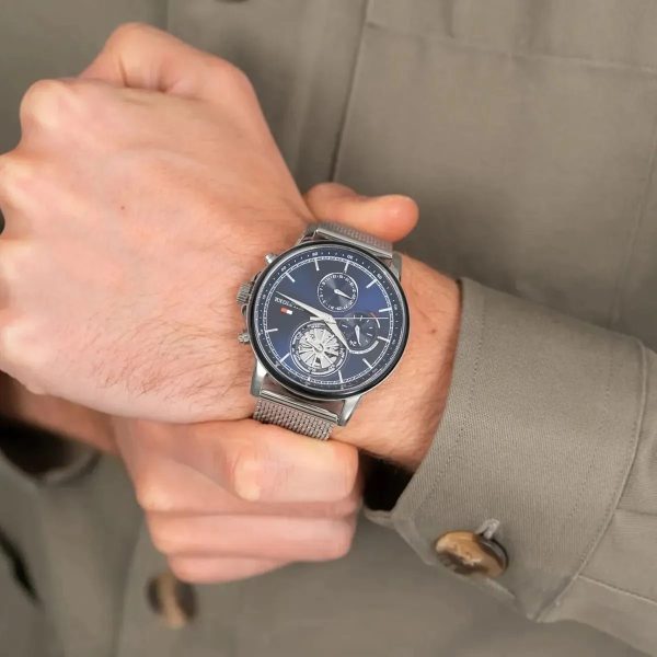 Montre homme Tommy Hilfiger Stewart réf. 1710609, mouvement quartz, boîtier 44 mm, acier inoxydable – vue principale, Horlova Maroc