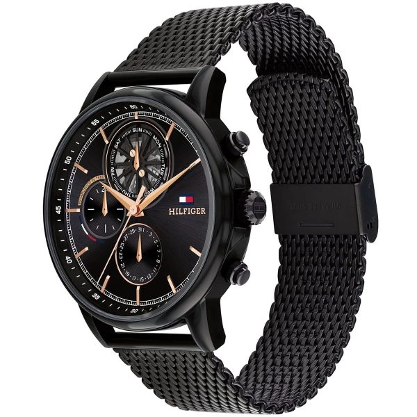 Montre homme Tommy Hilfiger Stewart 44 mm réf. 1710610, cadran noir, mouvement quartz – autre angle