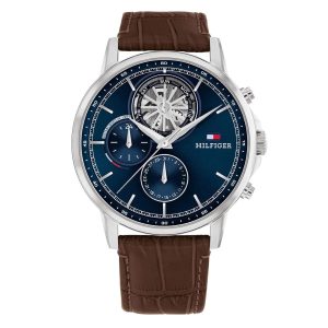 Montre homme Tommy Hilfiger Stewart Navy 44 mm réf. 1710629, cadran bleu marine, mouvement quartz – vue de face | Horlova Maroc
